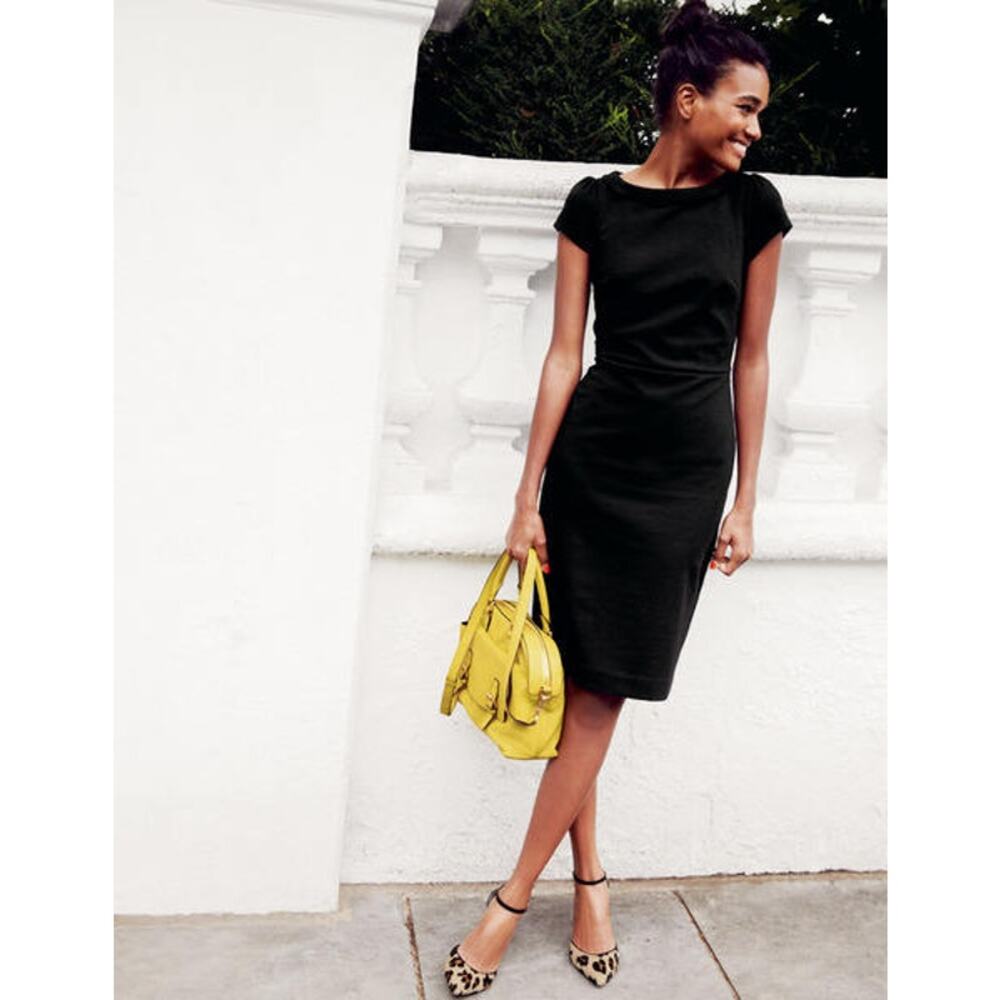 Boden Audrey Black Ponte Knit Boatneck Pencil Dress Chic Quiet Luxury Old Money